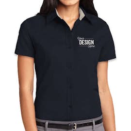 Port Authority Women's Short Sleeve Easy Care Shirt - Color: Navy/Light Stone