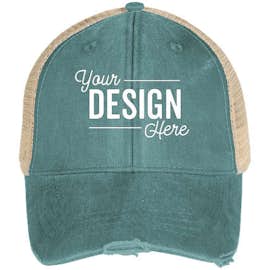 Adams Pigment Dyed Distressed Trucker Hat - Color: Teal / Tan