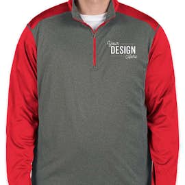 Ultra Club Lightweight Colorblock Quarter Zip Performance Pullover - Color: Grey Heather / Red