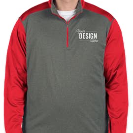 Ultra Club Lightweight Colorblock Quarter Zip Performance Pullover - Color: Grey Heather / Red