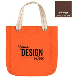 Port Authority Garment Washed Cotton Canvas Contrast Tote - Color: Bright Orange