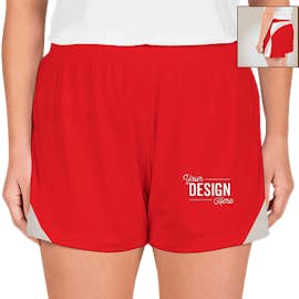 Team 365 Women's Colorblock Performance Shorts - Color: Sport Red / Sport Silver