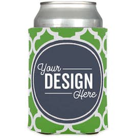 Moroccan Tile Foldable Can Cooler - Color: Green / Navy