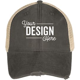 Adams Pigment Dyed Distressed Trucker Hat - Color: Black / Tan