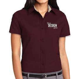 Port Authority Women's Short Sleeve Easy Care Shirt - Color: Burgundy/Light Stone