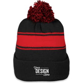 Sport-Tek Striped Pom Pom Beanie - Color: Black / True Red