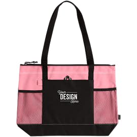 Large Multi-Pocket Zippered Tote - Color: Peony Pink