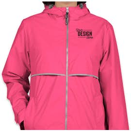 Charles River Women's New Englander Hooded Rain Jacket - Color: Hot Pink / Reflective