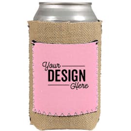 Burlap Can Cooler with Neoprene Pocket - Color: Pastel Pink