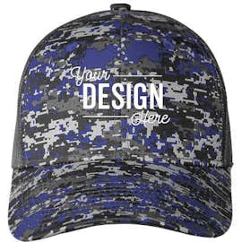 Port Authority Digital Camo Snapback Trucker Hat - Color: Patriot Blue Digi / Grey Steel