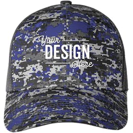 Port Authority Digital Camo Snapback Trucker Hat - Color: Patriot Blue Digi / Grey Steel
