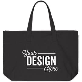Large Wide 100% Cotton Canvas Zippered Tote - Color: Black