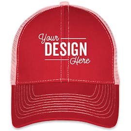 Mega Cap Contrast Stitch Trucker Hat - Color: Red / Pink