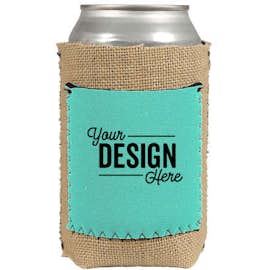 Burlap Can Cooler with Neoprene Pocket - Color: Mint