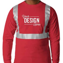 Bayside USA-Made Reflective 100% Cotton Long Sleeve T-shirt - Color: Red