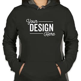 Sport-Tek Women's Colorblock Performance Pullover Hoodie - Color: Black / Dark Smoke Grey