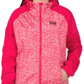 Sport-Tek Women's Heather Raglan Hooded Full Zip Jacket - Color: Pink Raspberry Heather / Pink Raspberry