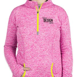 J. America Women's Cosmic Quarter Zip Performance Pullover - Color: Magenta / Neon Yellow