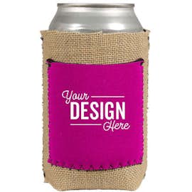 Burlap Can Cooler with Neoprene Pocket - Color: Rose