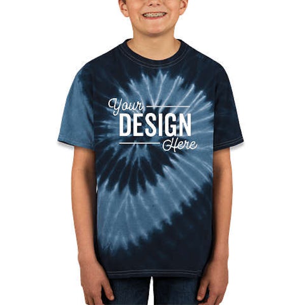 Custom Dyenomite Youth 100 Cotton Two Tone Spiral Tie Dye T Shirt Design Kids Shirts Online At Customink Cotton Two Tone Spiral Tie Dye T Shirt
