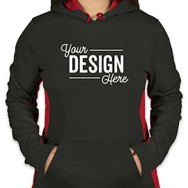 Sport-Tek Women's Colorblock Performance Pullover Hoodie - Color: Black / Deep Red