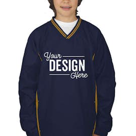 Sport-Tek Youth Tipped V-Neck Windshirt - Color: True Navy / Gold