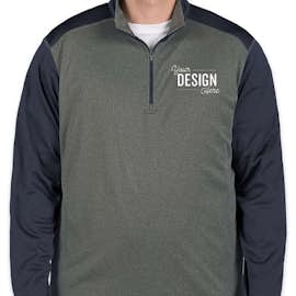 Ultra Club Lightweight Colorblock Quarter Zip Performance Pullover - Color: Grey Heather / Navy