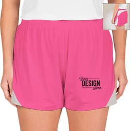 Team 365 Women's Colorblock Performance Shorts - Color: Sport Charity Pink / Sport Silver
