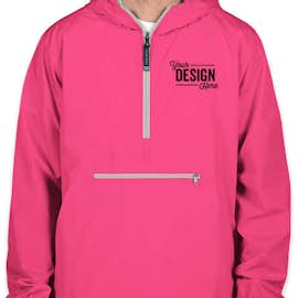 Charles River Pack-N-Go Hooded Packable Anorak - Embroidered - Color: Hot Pink