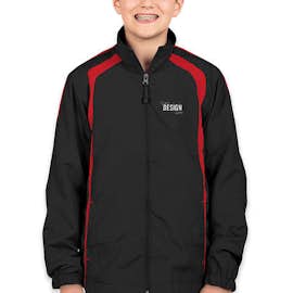 Sport-Tek Youth Full Zip Colorblock Warm-Up Jacket - Color: Black / True Red
