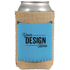Burlap Can Cooler with Neoprene Pocket - Color: Sky Blue