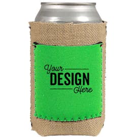 Burlap Can Cooler with Neoprene Pocket - Color: Lime