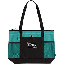Large Multi-Pocket Zippered Tote - Color: Turquoise
