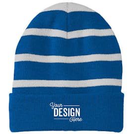 Sport-Tek Fleece Lined Striped Cuff Beanie - Color: Sports Blue / Silver