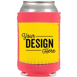 Neoprene Can Cooler with Pocket - Color: Neon Coral / Bright Yellow / White
