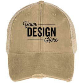 Adams Pigment Dyed Distressed Trucker Hat - Color: Khaki / Tan